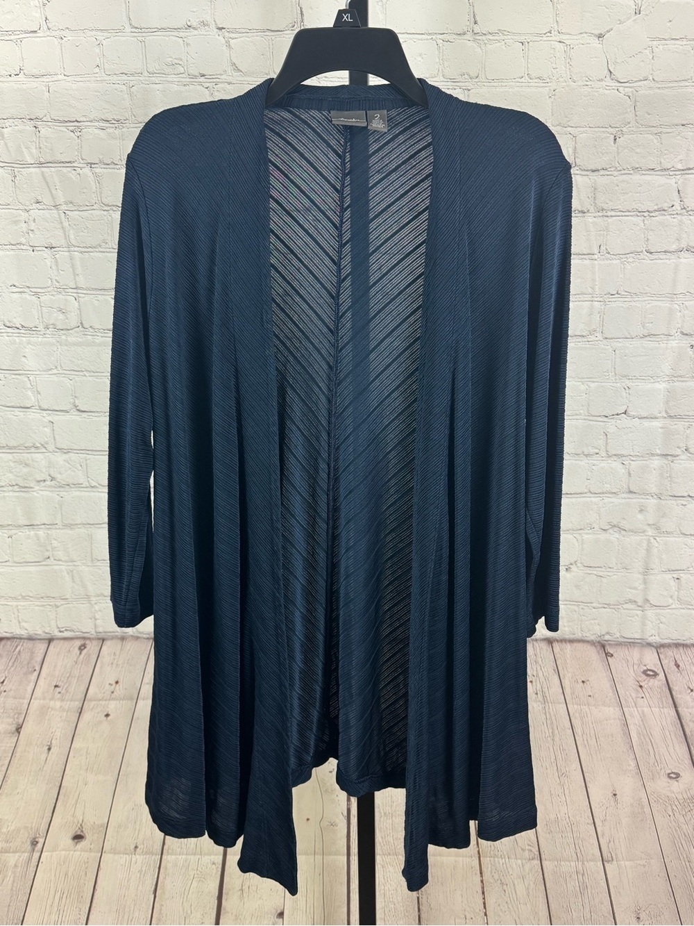 Chico’s Travelers Collection Navy Blue Acetate Fabric Open Front Top Size Large